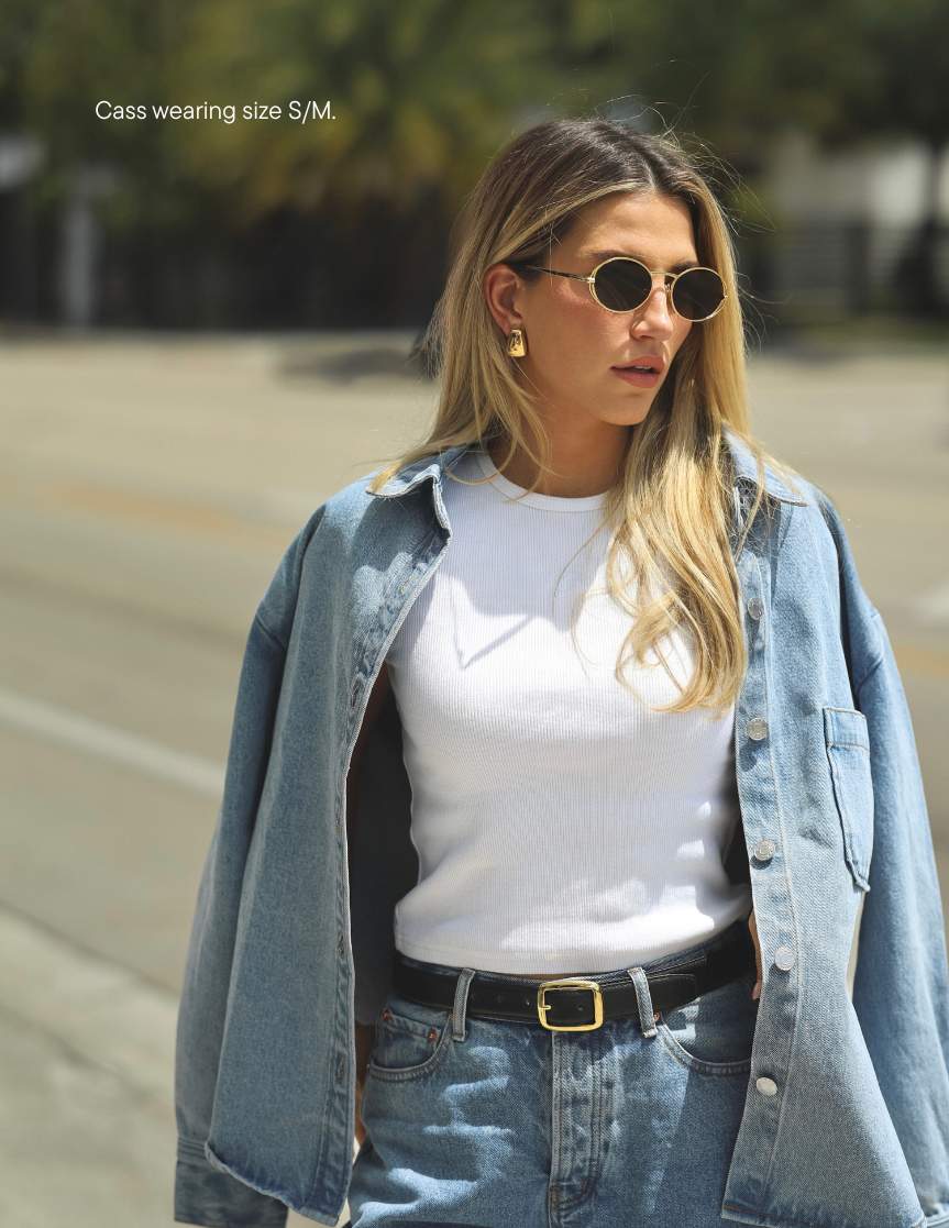 girl wearing aureum x parke shacket -vintage wash