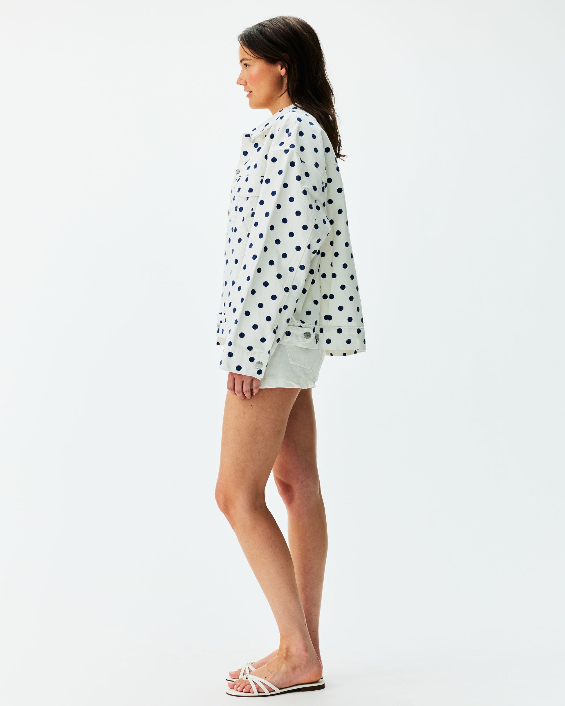 Polka Dot Oversized Denim Jacket - White Polka Dot
