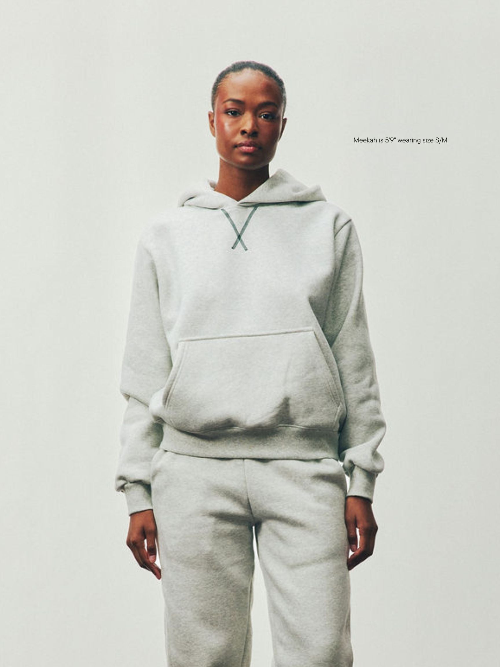 girl wearing Holiday Classic Hoodie -classic grey + forest