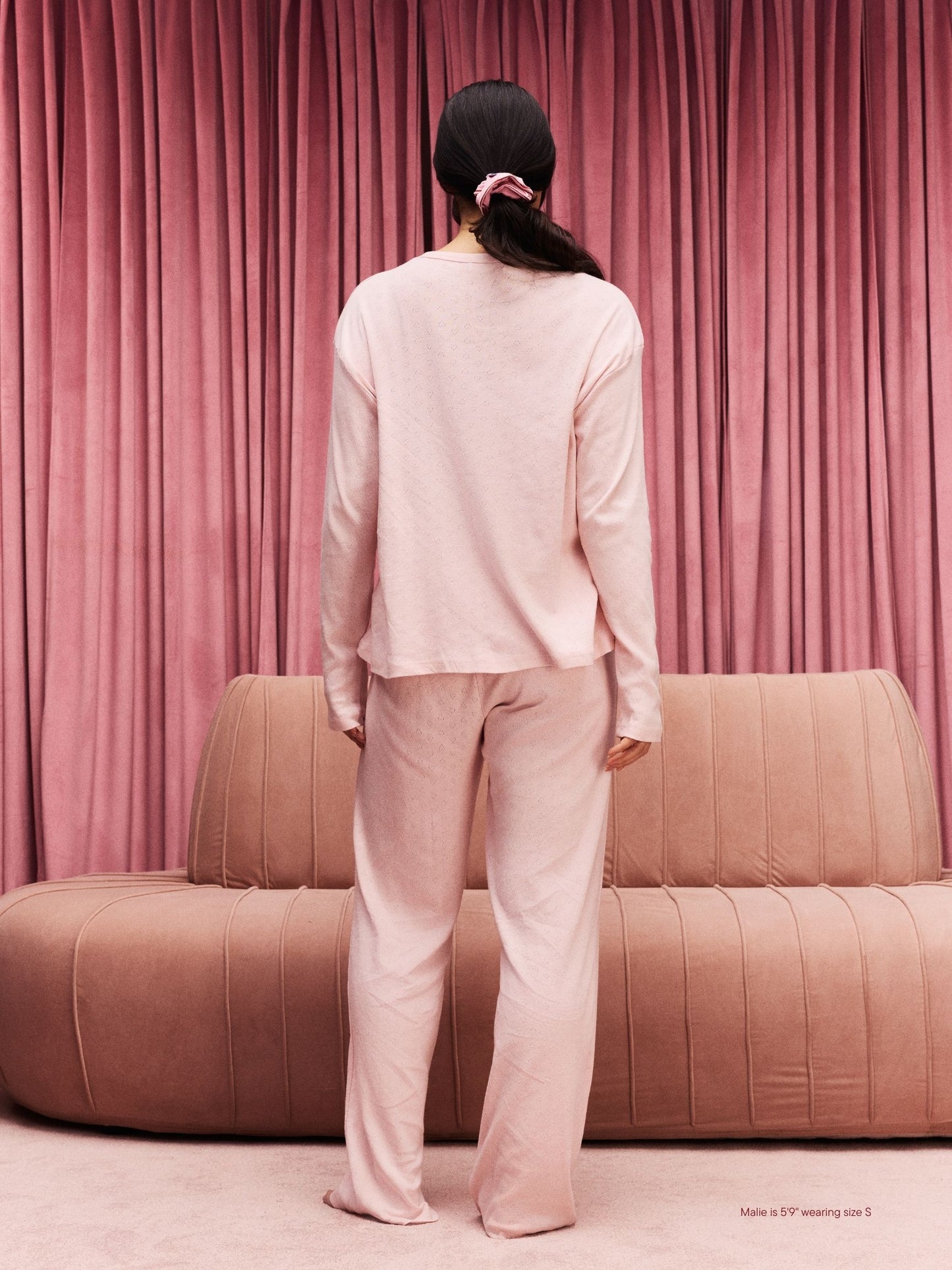 girl wearing Heart Pointelle Boxer Pants -peony