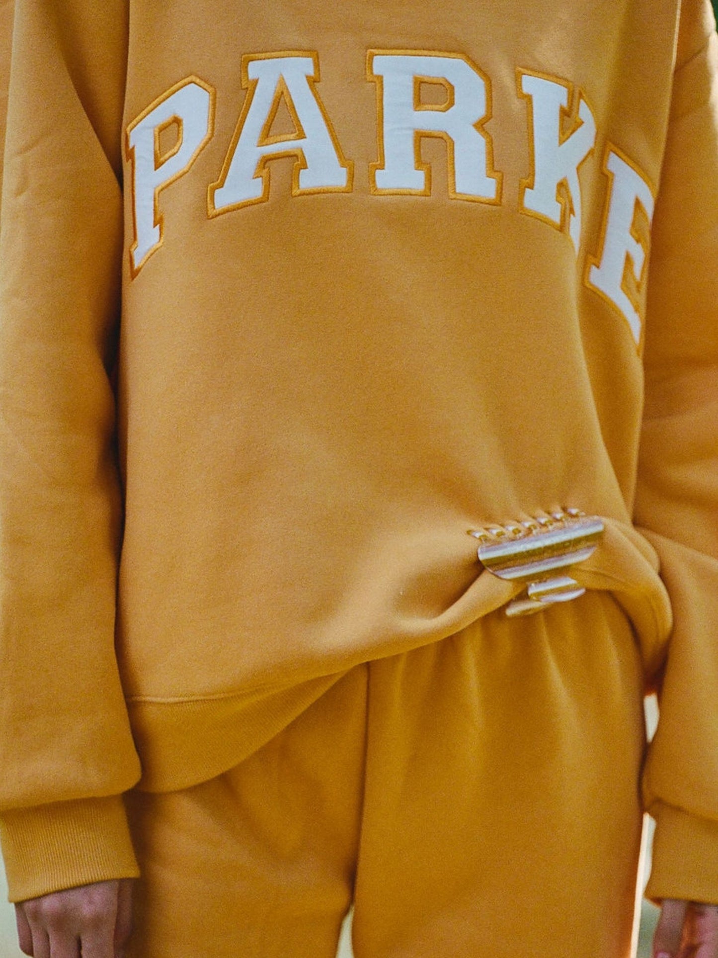 girl wearing Hometown Clip -rose + apricot stripe