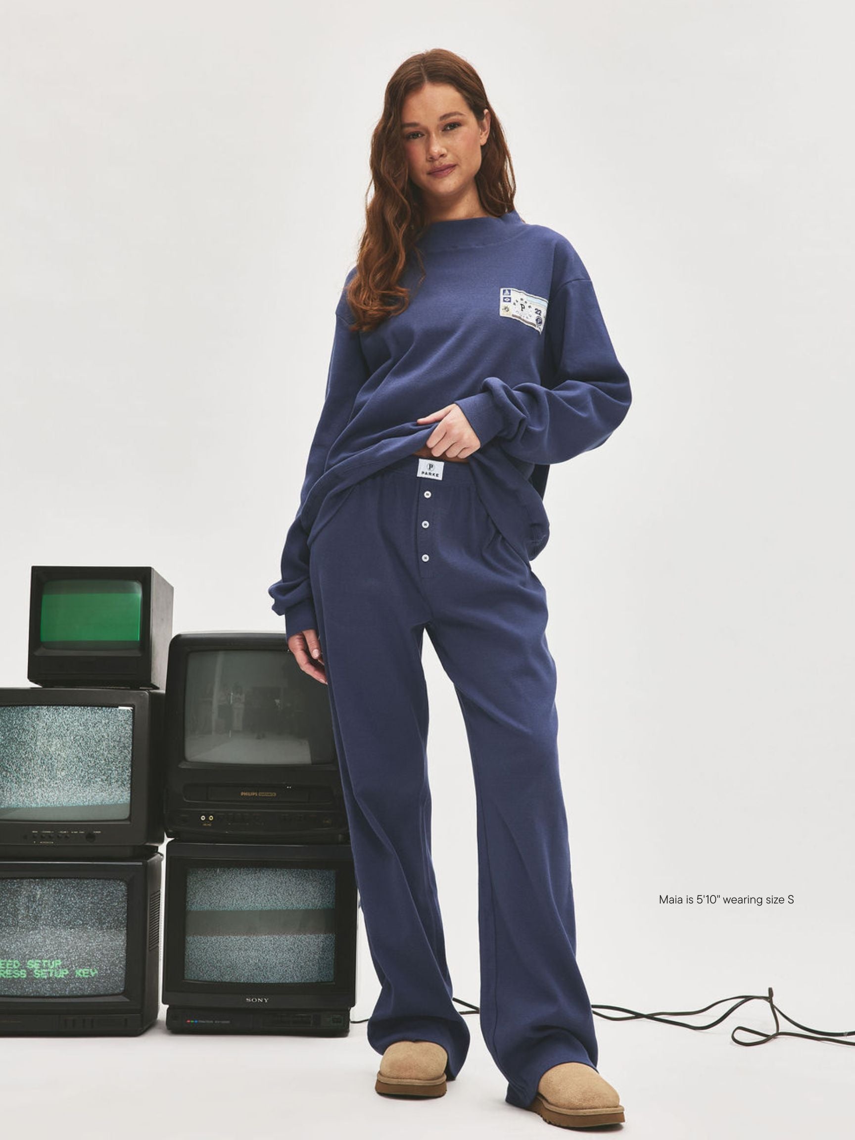 girl wearing Ribbed Cotton Boxer Pant -crown