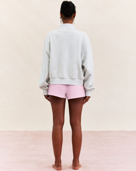 Patchwork Zip Up Mockneck - Heather Grey