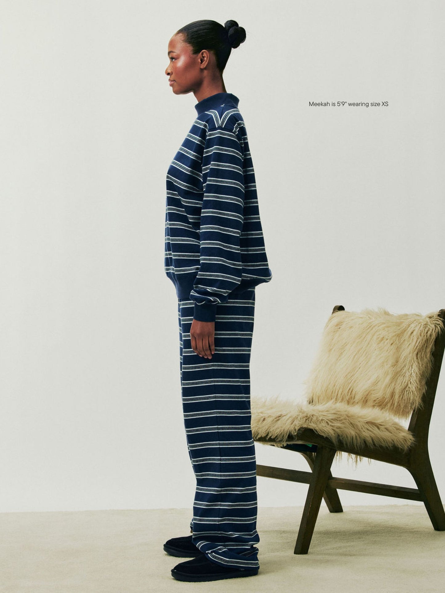 girl wearing Holiday Striped Striped Cotton Boxer Pant -snowflake stripe