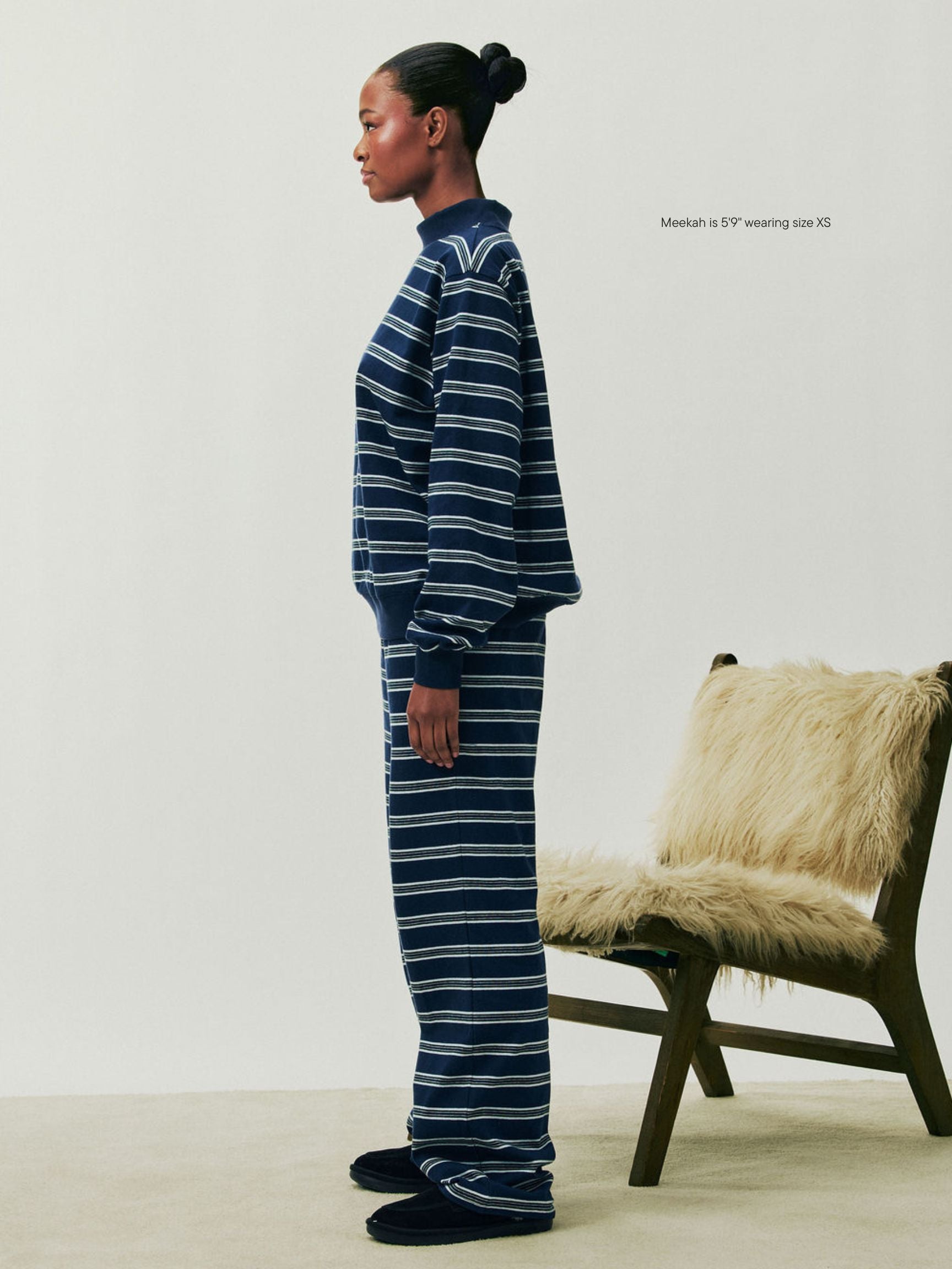 girl wearing Holiday Striped Striped Cotton Boxer Pant -snowflake stripe