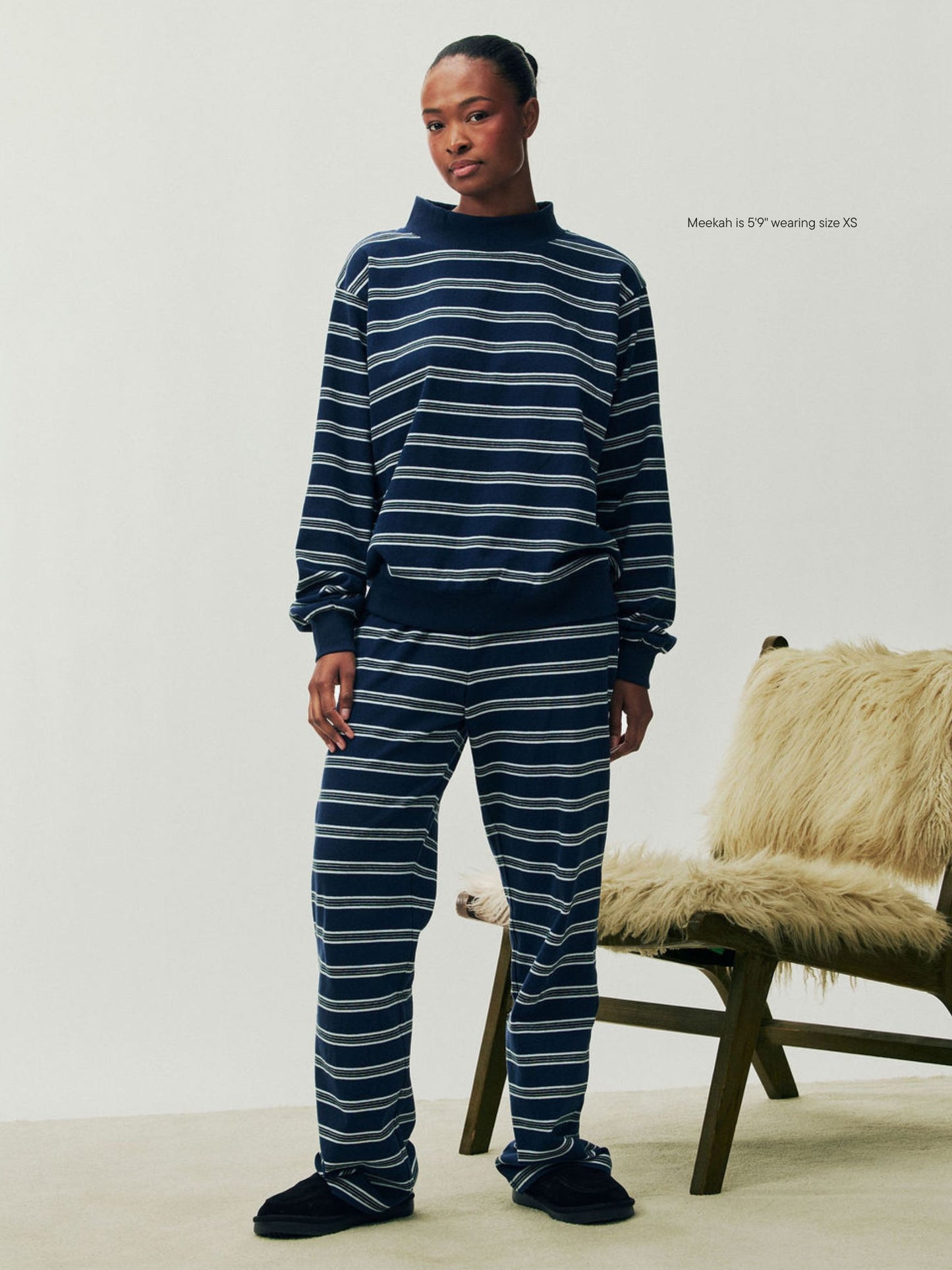 girl wearing Holiday Striped Striped Cotton Boxer Pant -snowflake stripe