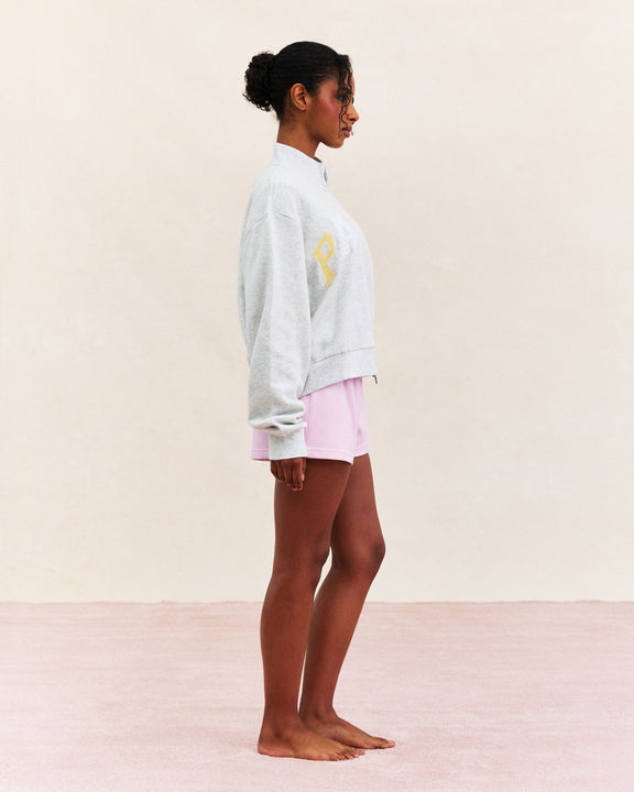 Patchwork Zip Up Mockneck - Heather Grey