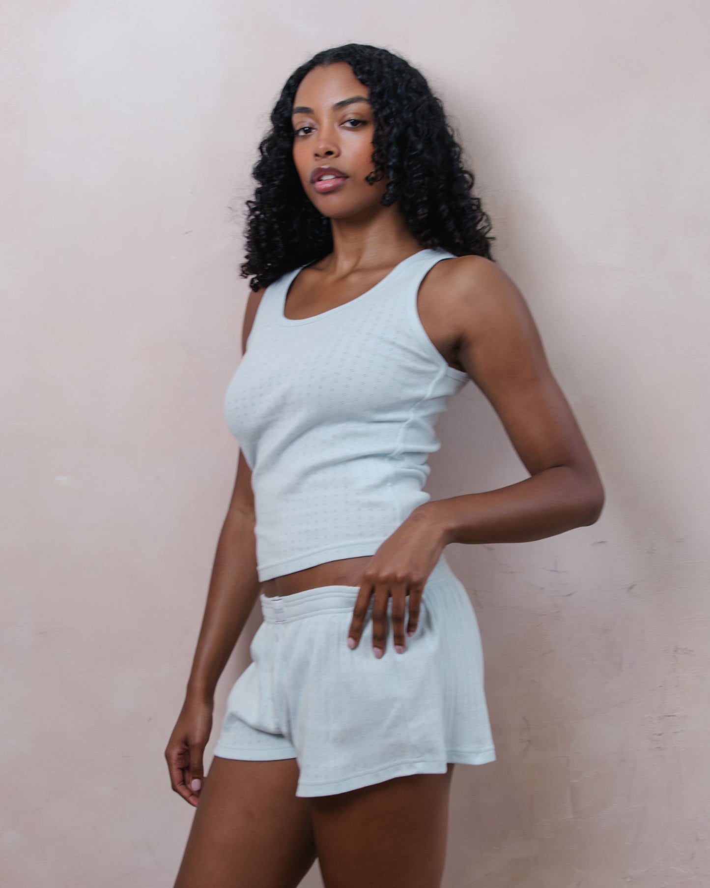 Pointelle Cotton Boxer Shorts - Pale Blue