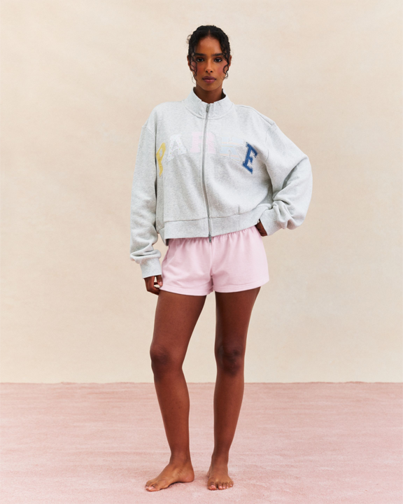Patchwork Zip Up Mockneck - Heather Grey