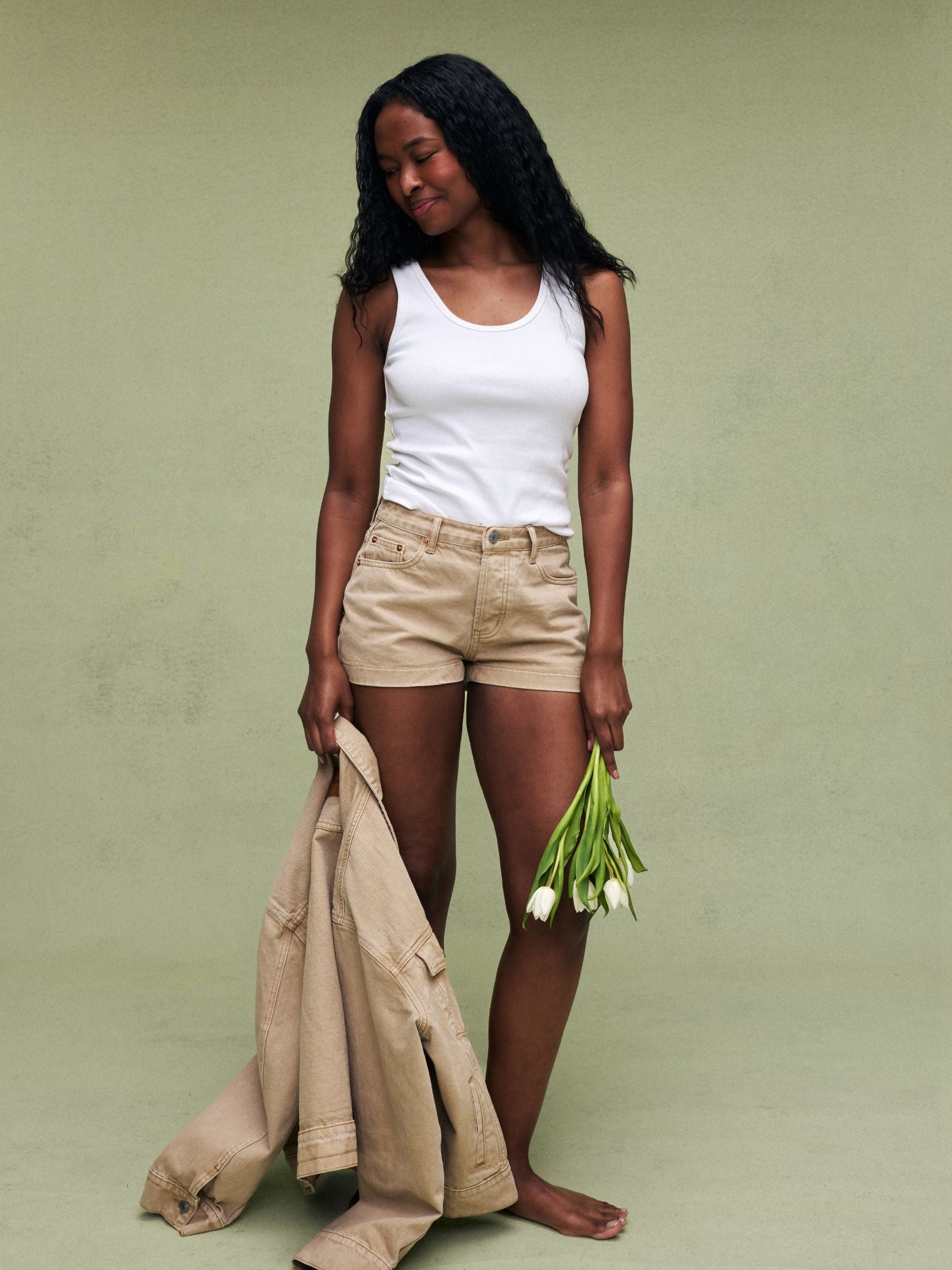 Denim Mini Shorts - Camel