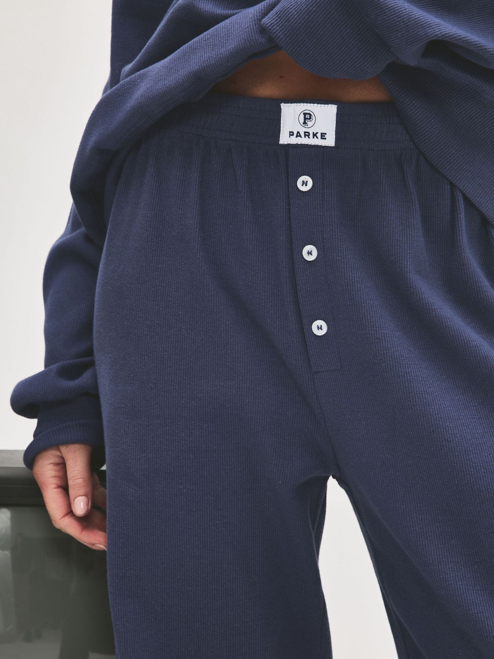 girl wearing Ribbed Cotton Boxer Pant -crown