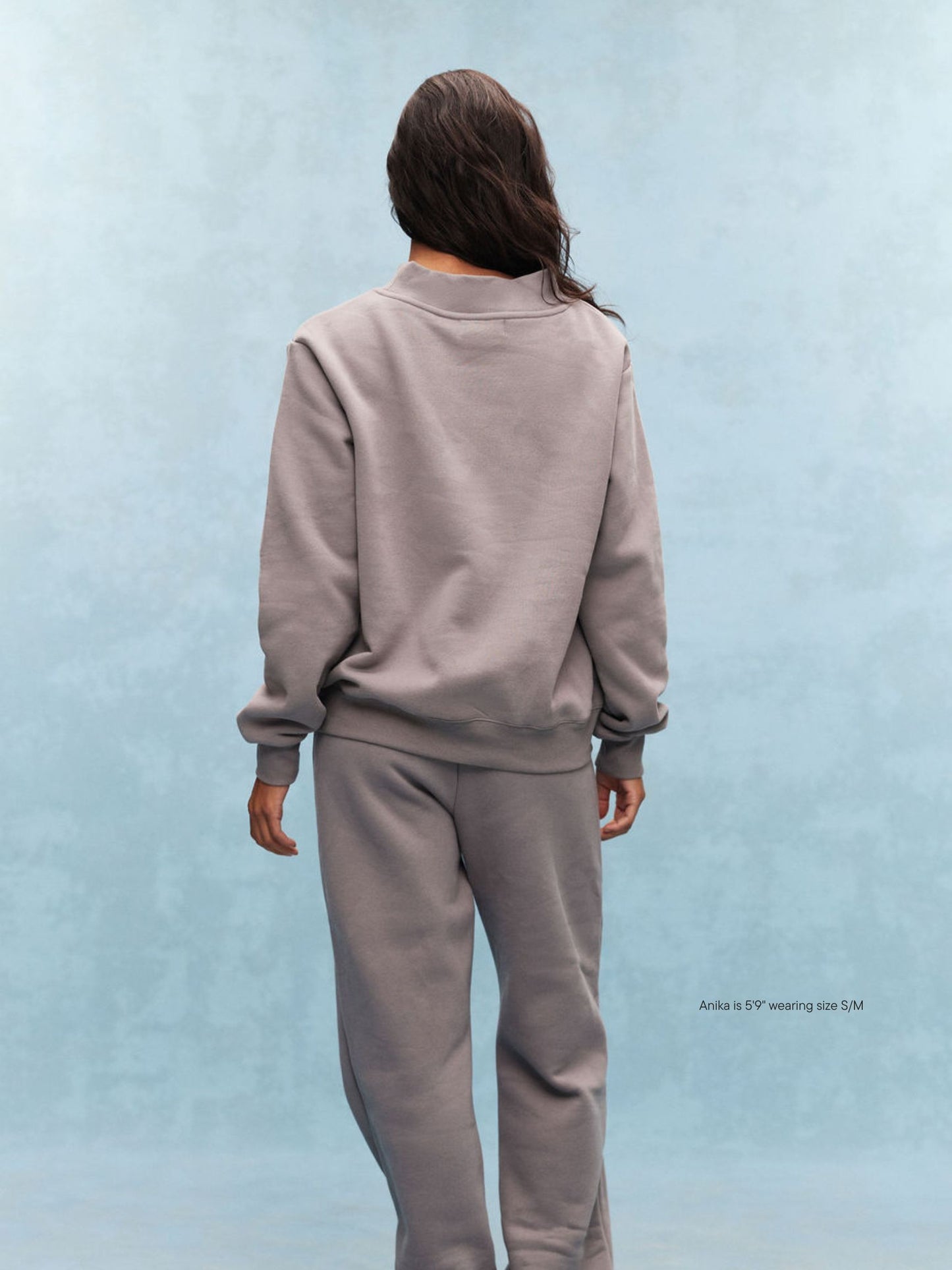 girl wearing Monochrome Varsity Mockneck -stone