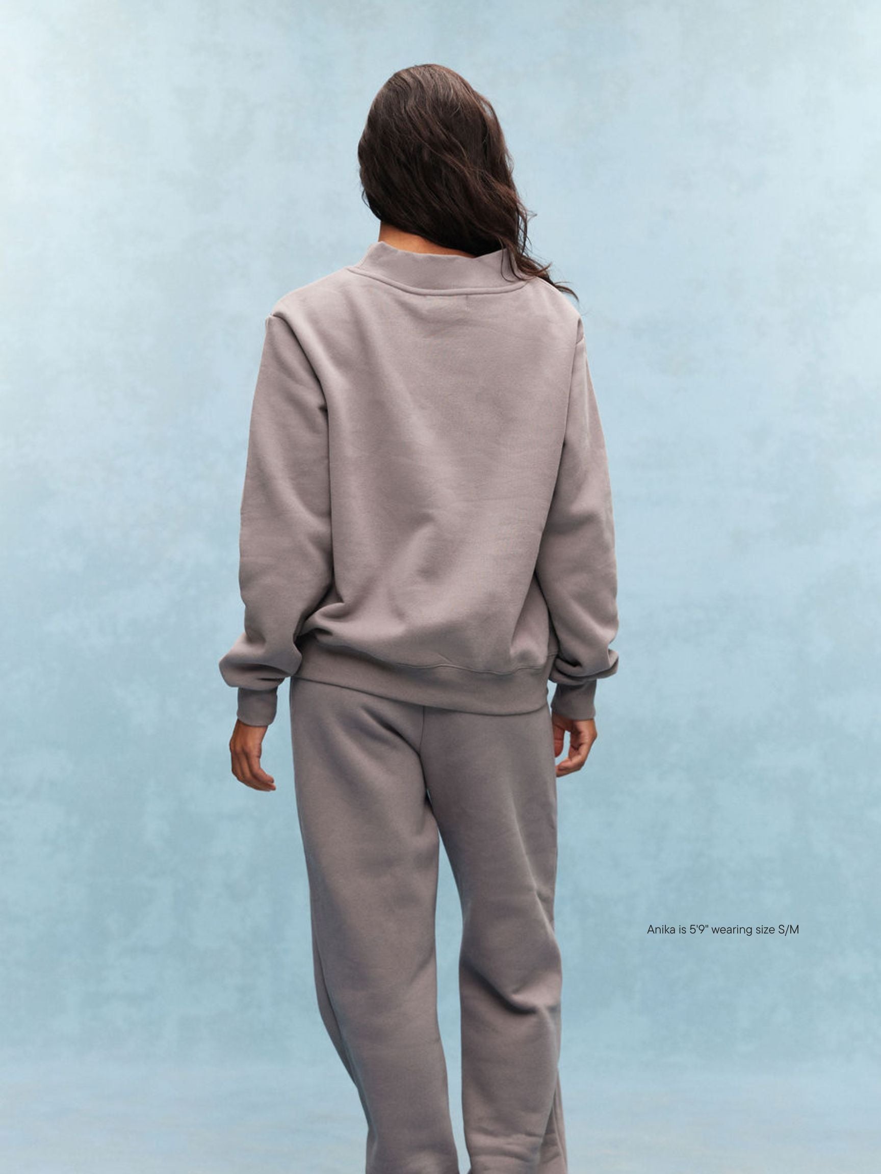 girl wearing Monochrome Varsity Mockneck -stone