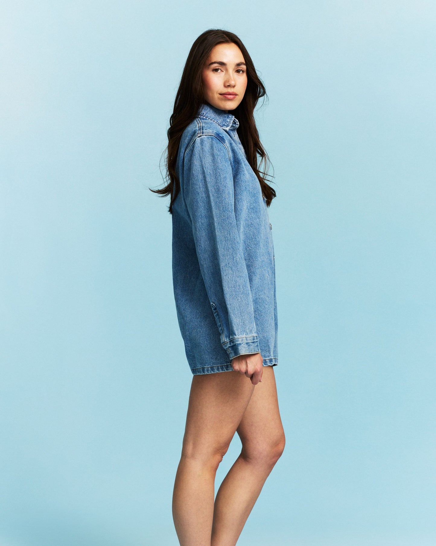 Long Sleeve Denim Romper - Vintage Wash