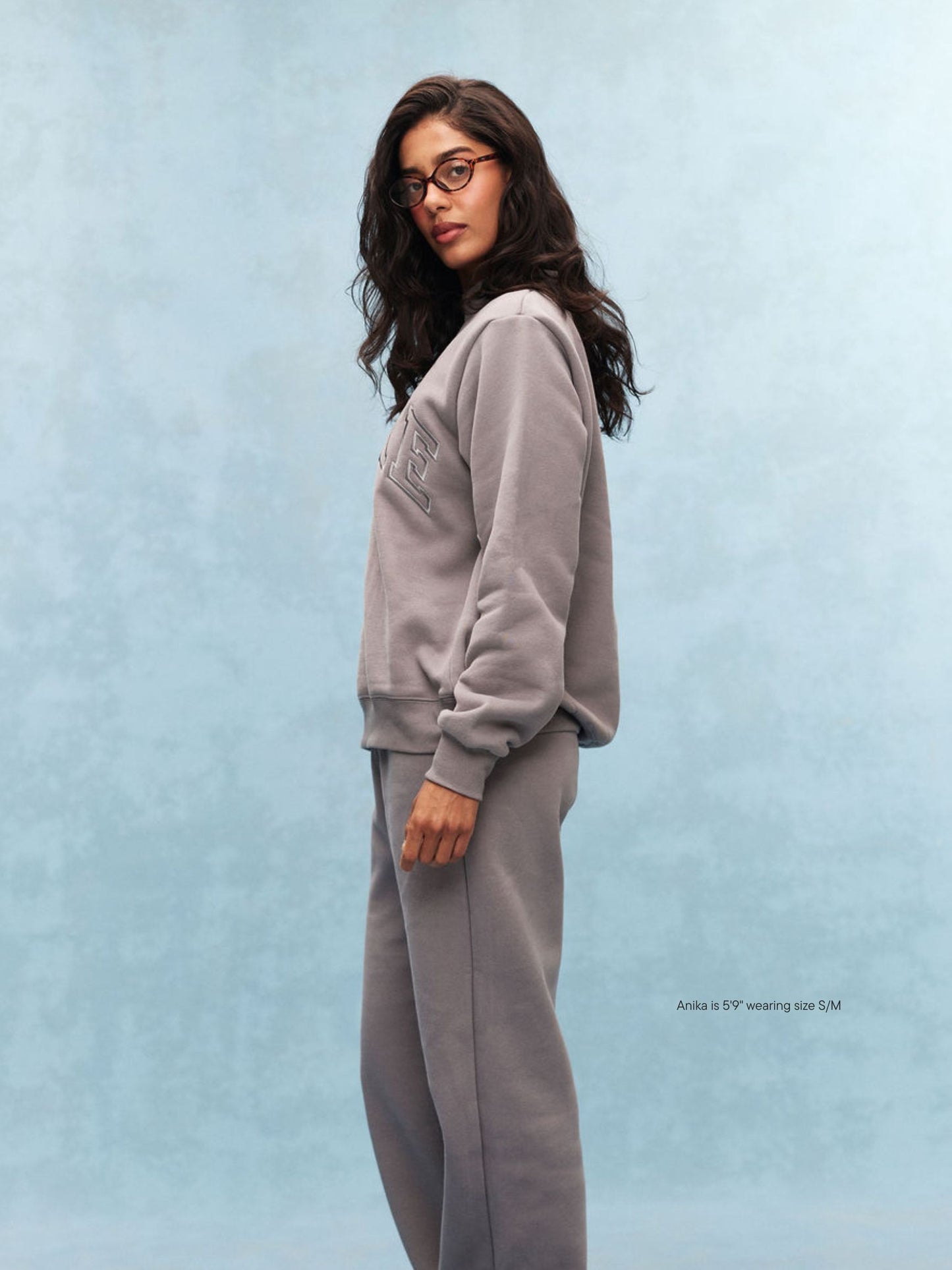 girl wearing Monochrome Varsity Mockneck -stone