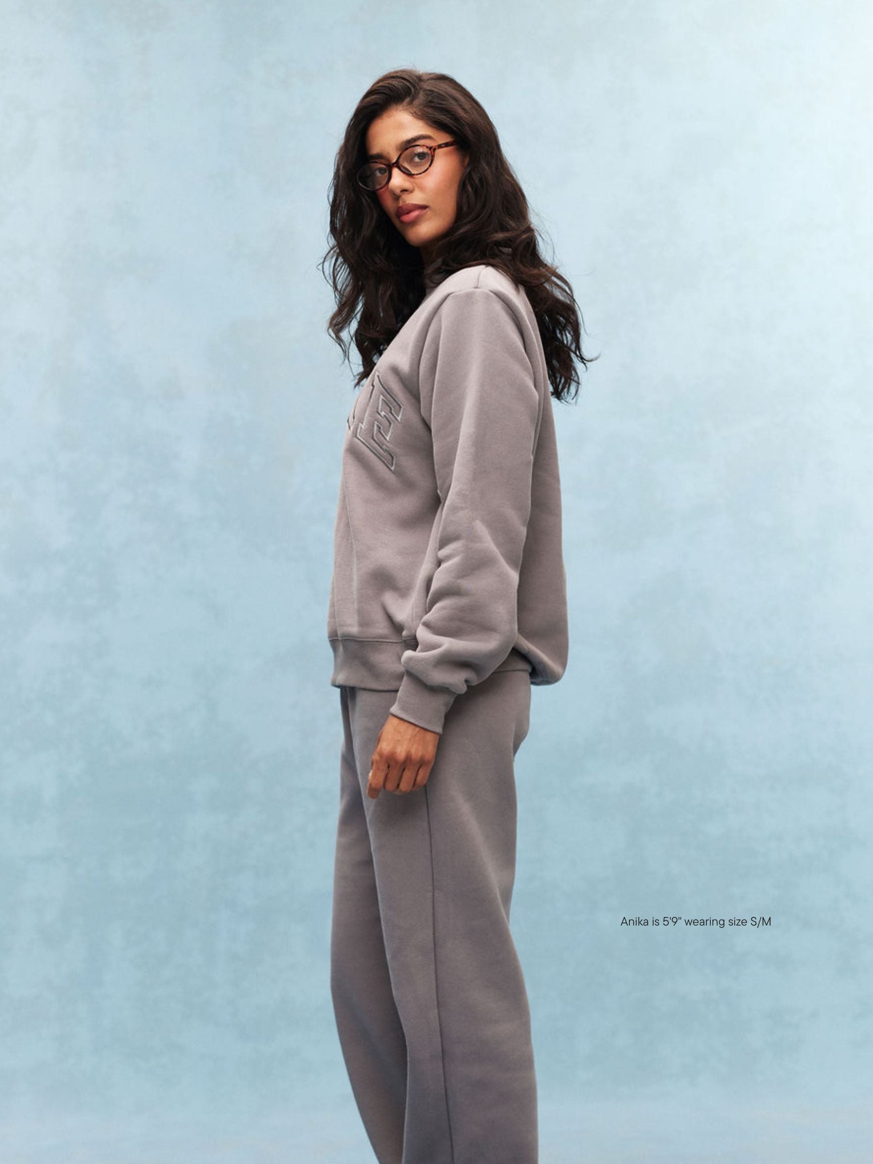 girl wearing Monochrome Varsity Mockneck -stone