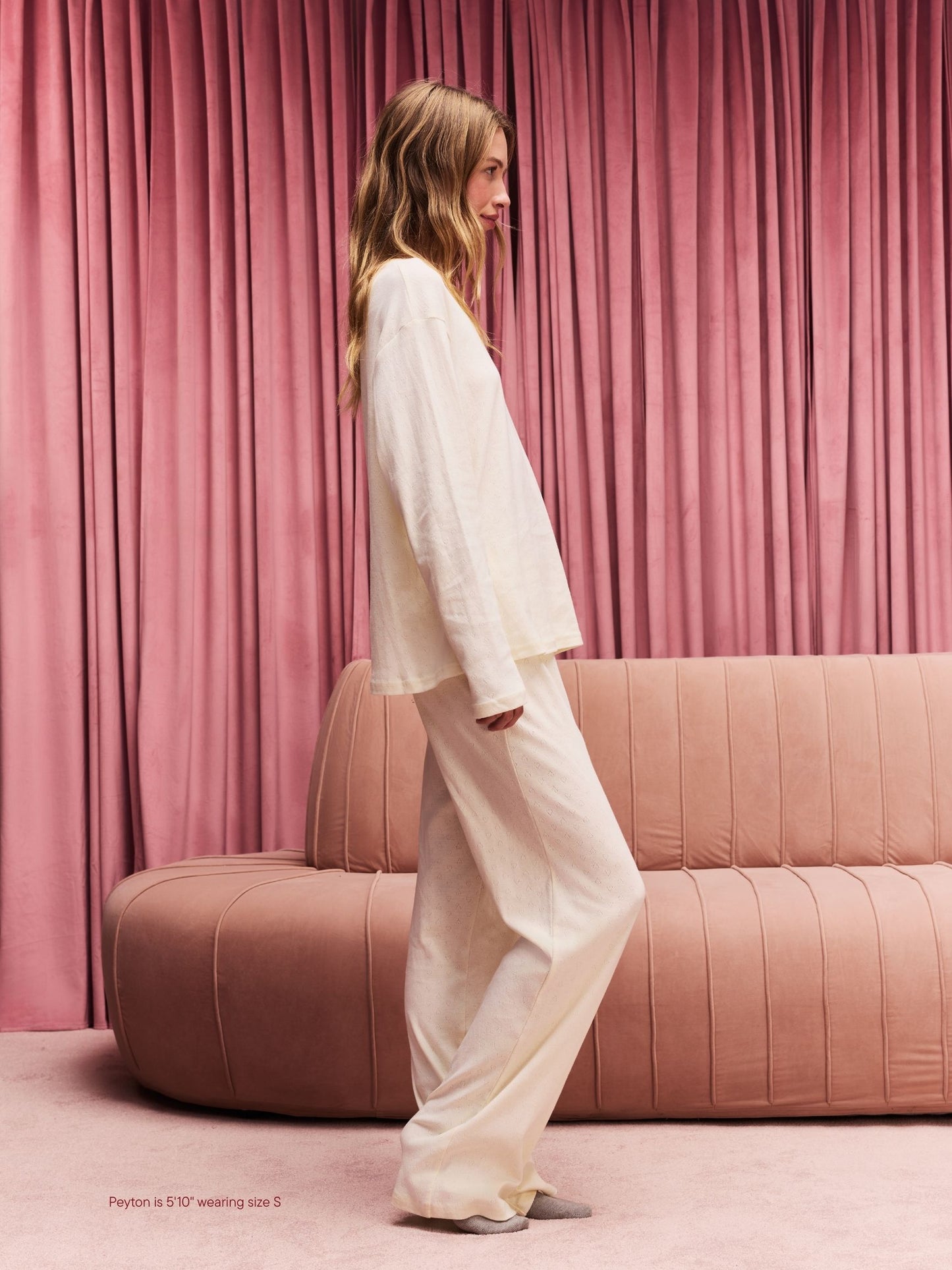 girl wearing Heart Pointelle Boxer Pants -cream