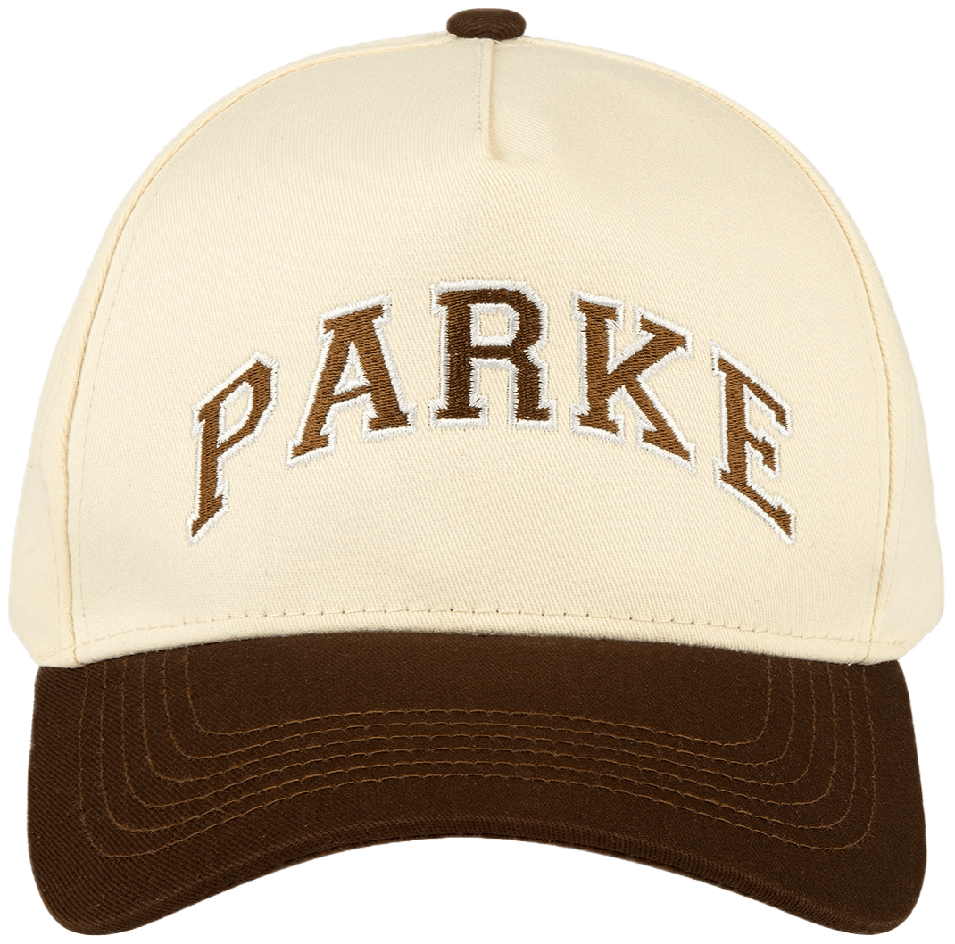 varsity trucker hat flat lay - chocolate
