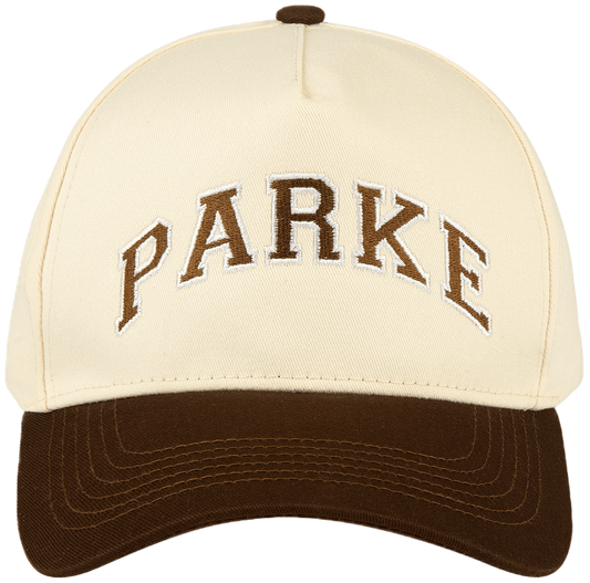 varsity trucker hat flat lay - chocolate