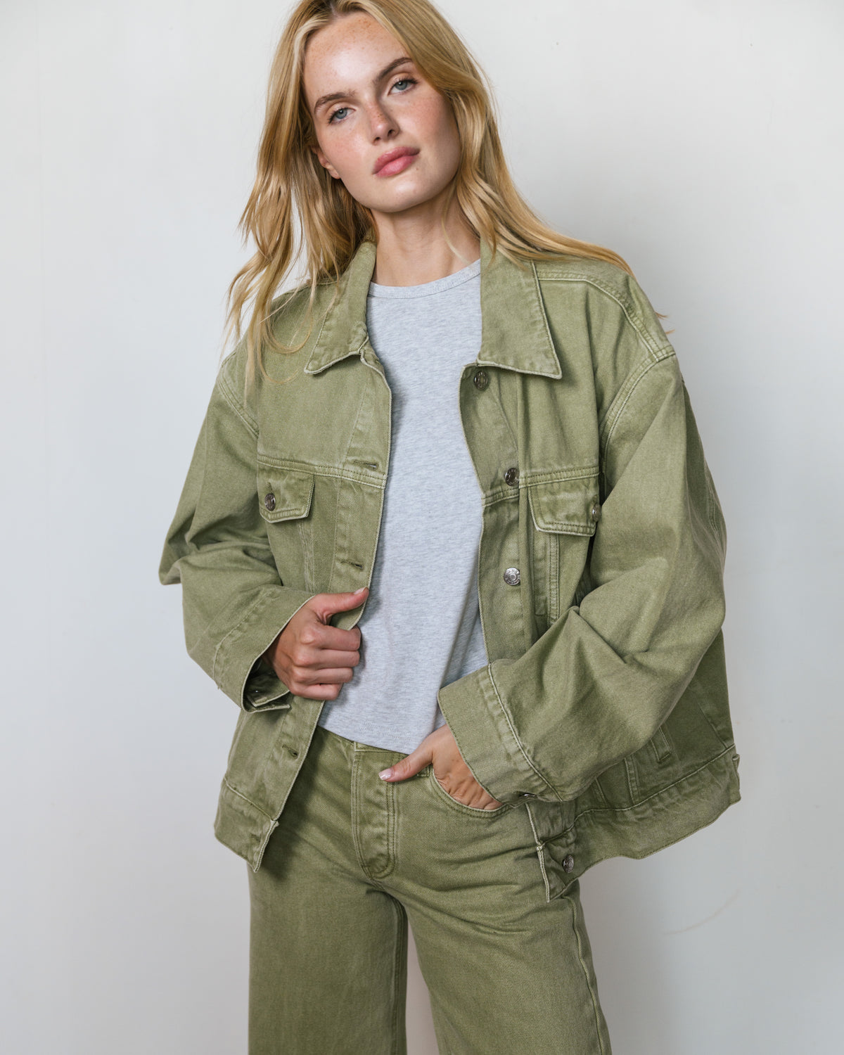 Oversized Denim Jacket - Moss