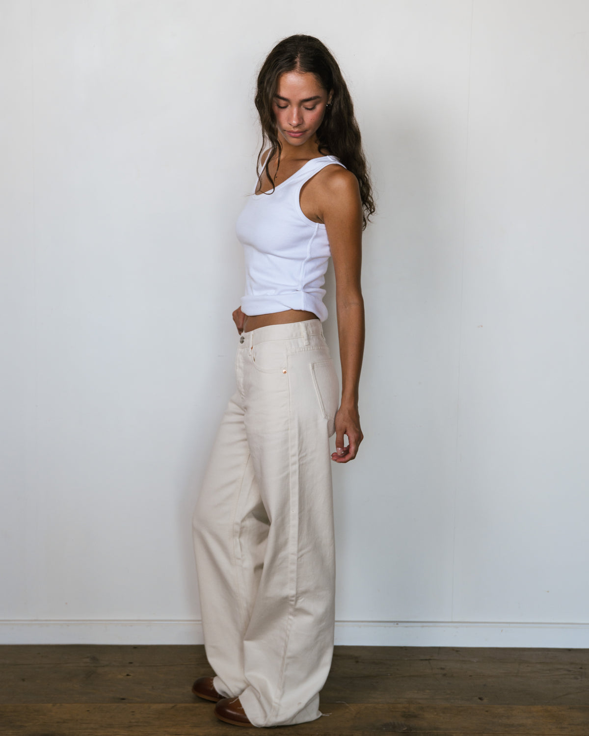 Low Rise Baggy Jeans - Cream