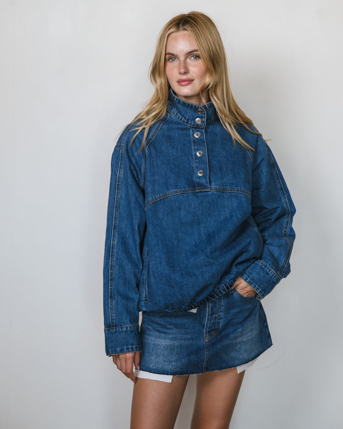 Denim Pullover Jacket - Medium Wash