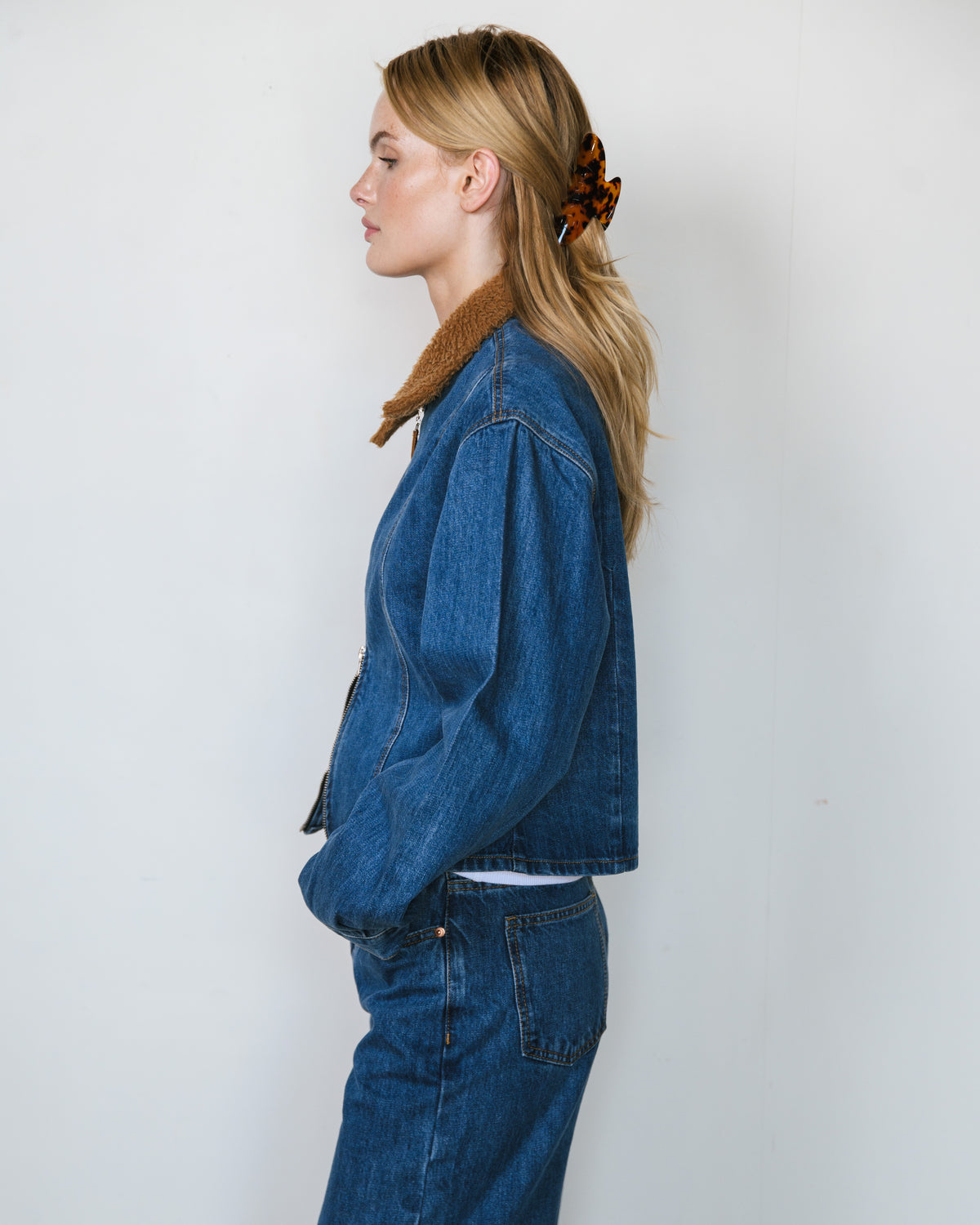 Slim Fit Sherpa Collar Jacket - Medium Wash