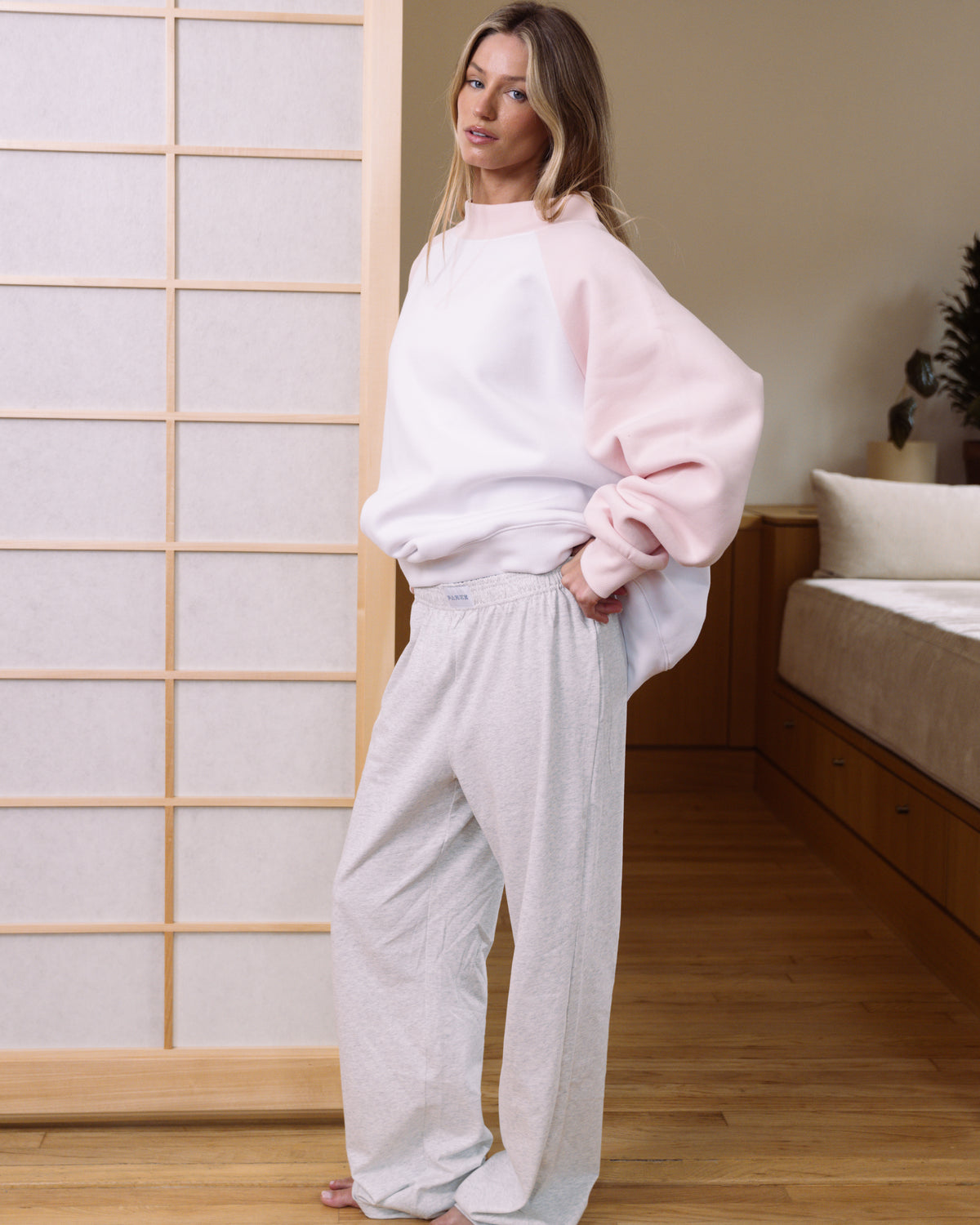 Raglan Mockneck - Rose + White
