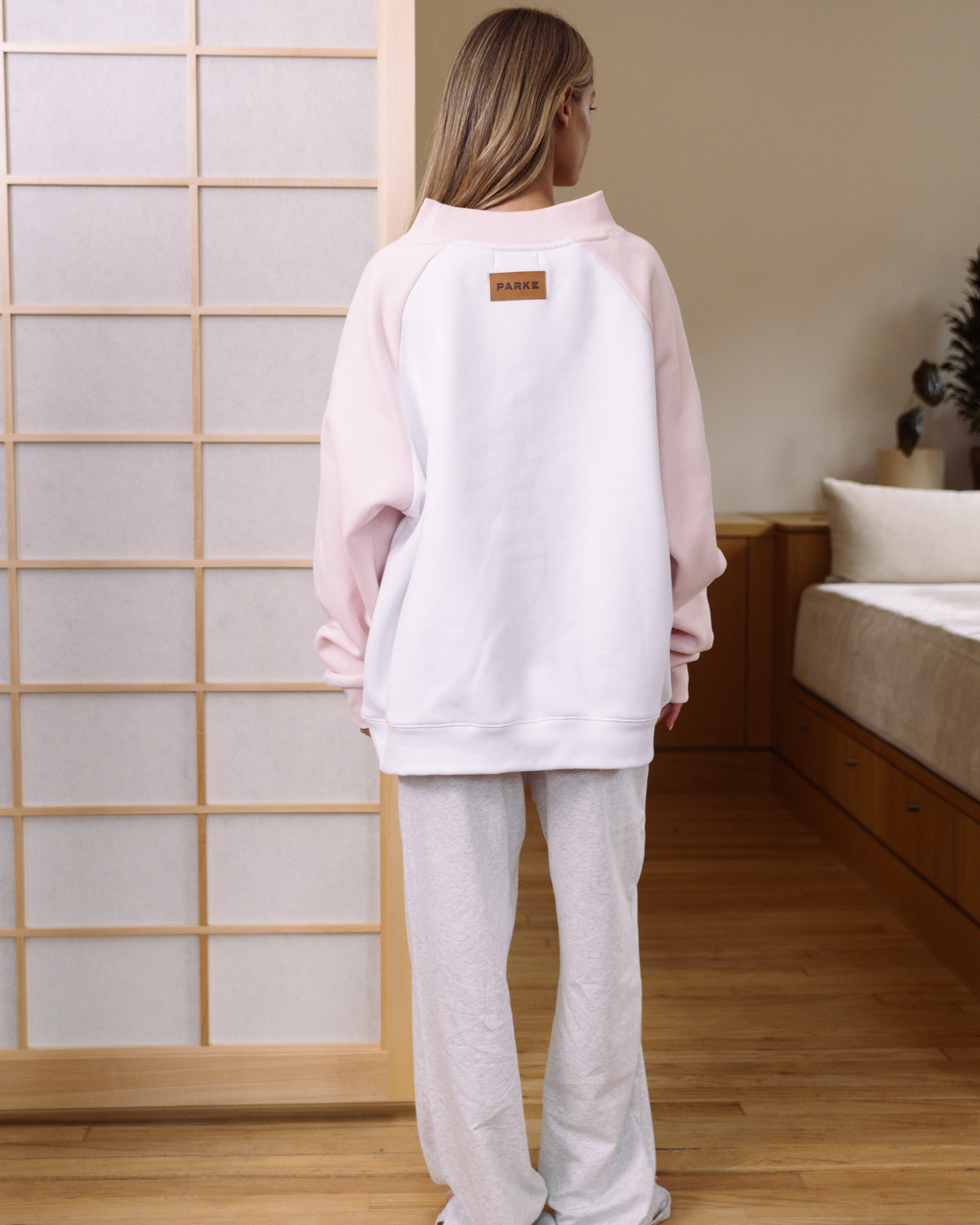 Raglan Mockneck - Rose + White
