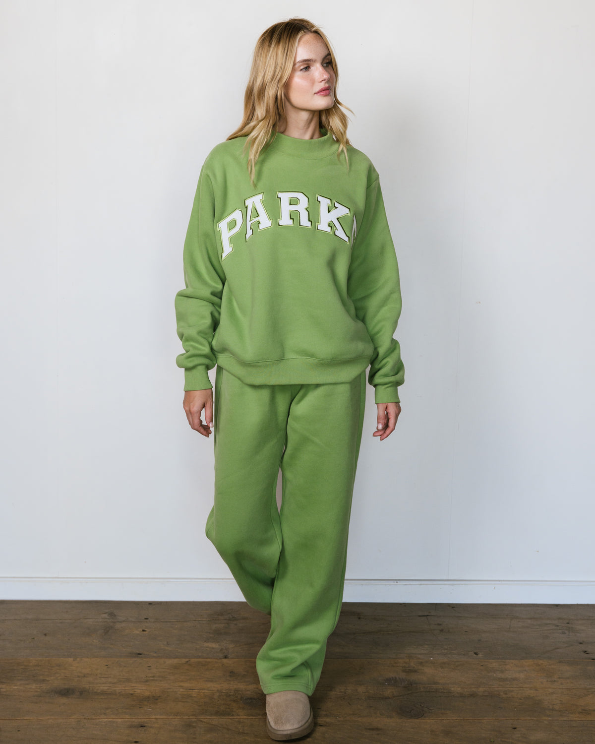 Varsity Mockneck - Matcha + White