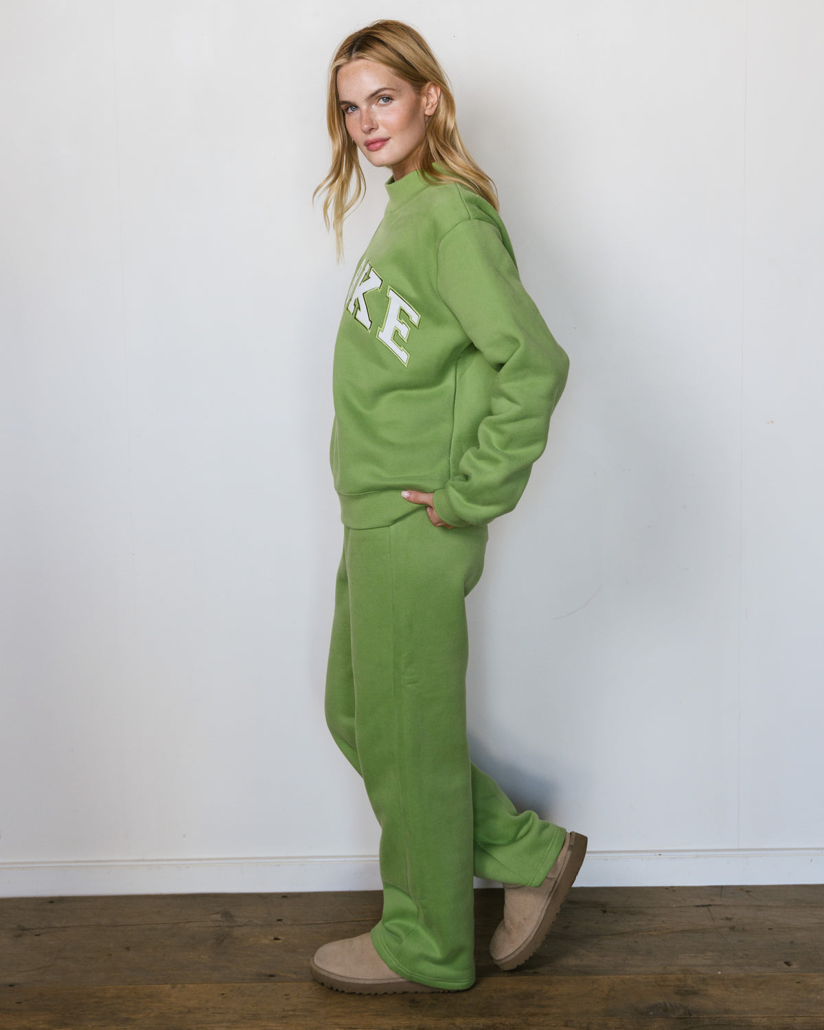 Varsity Mockneck - Matcha + White