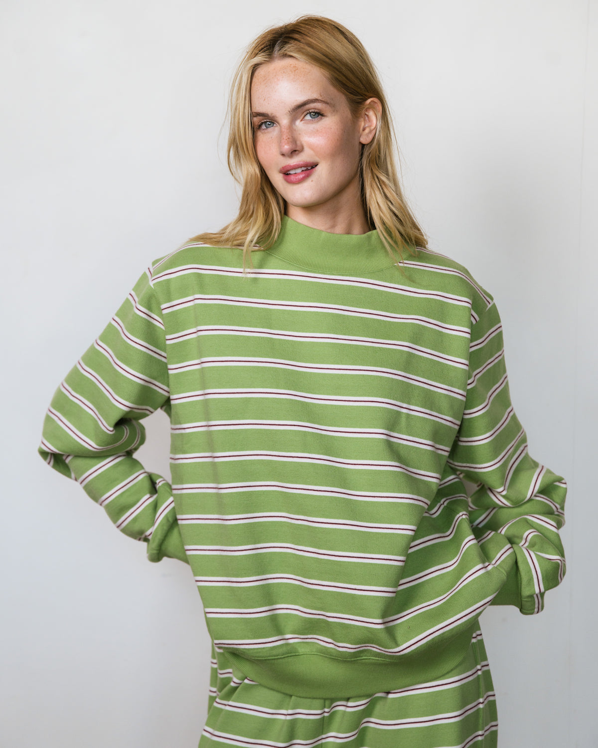 Stripe Mockneck Sweatshirt - Matcha