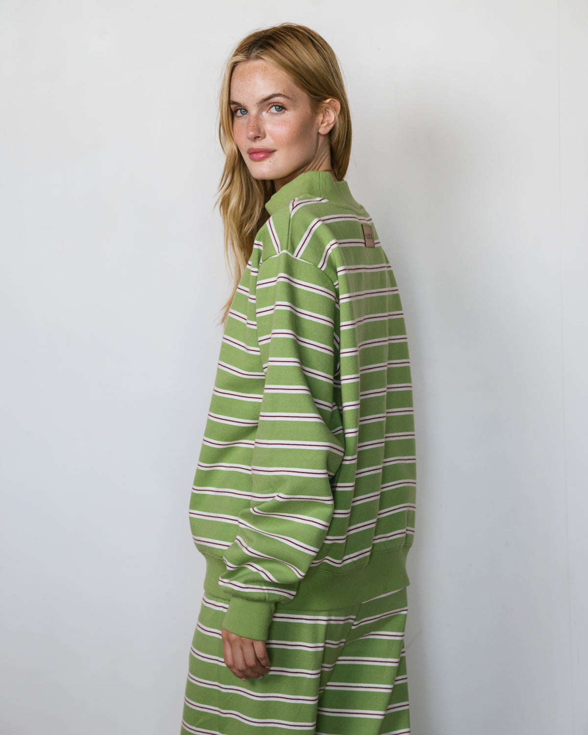 Stripe Mockneck Sweatshirt - Matcha