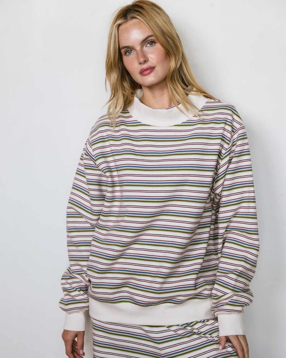 Stripe Mockneck Sweatshirt - Cream