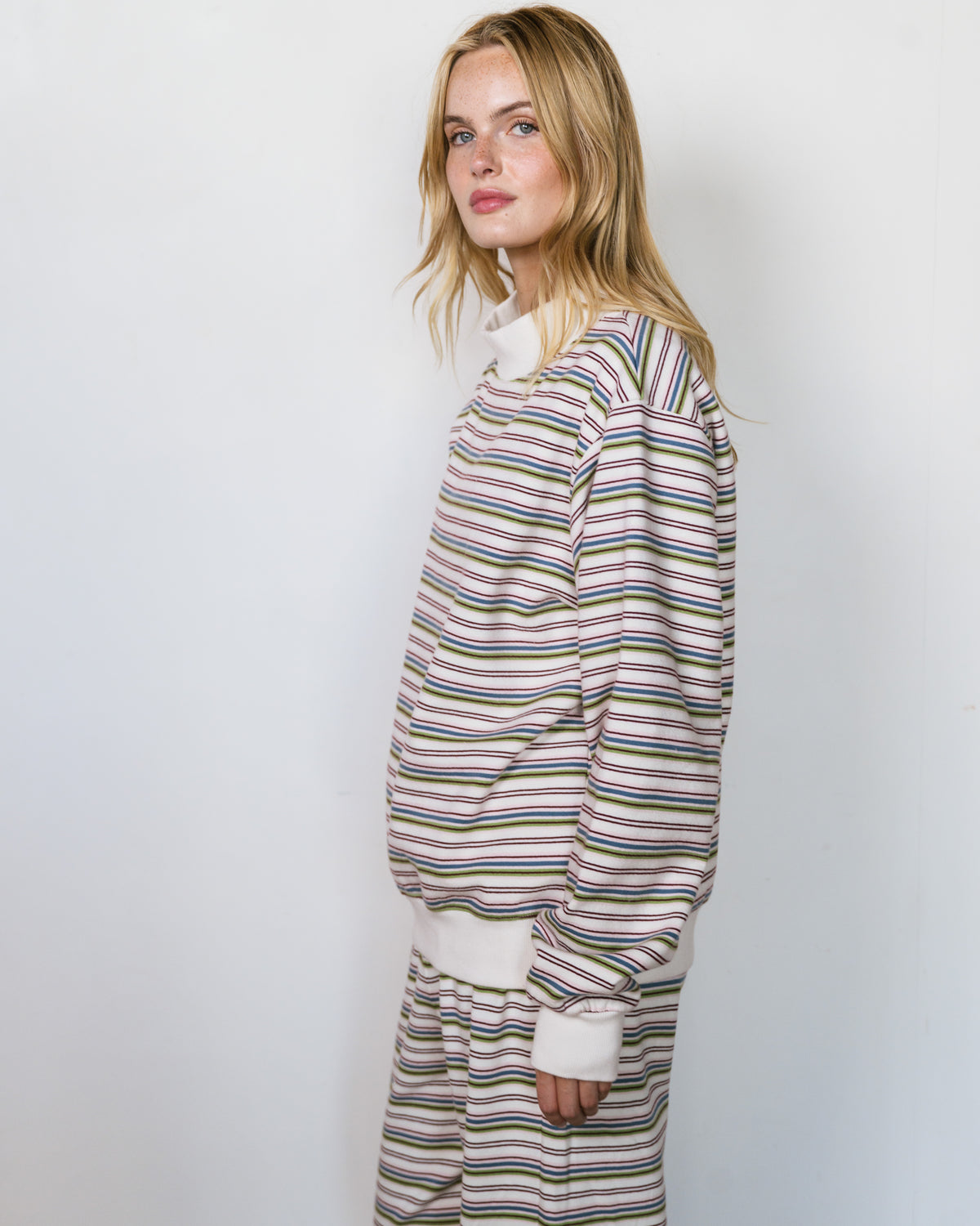 Stripe Mockneck Sweatshirt - Cream