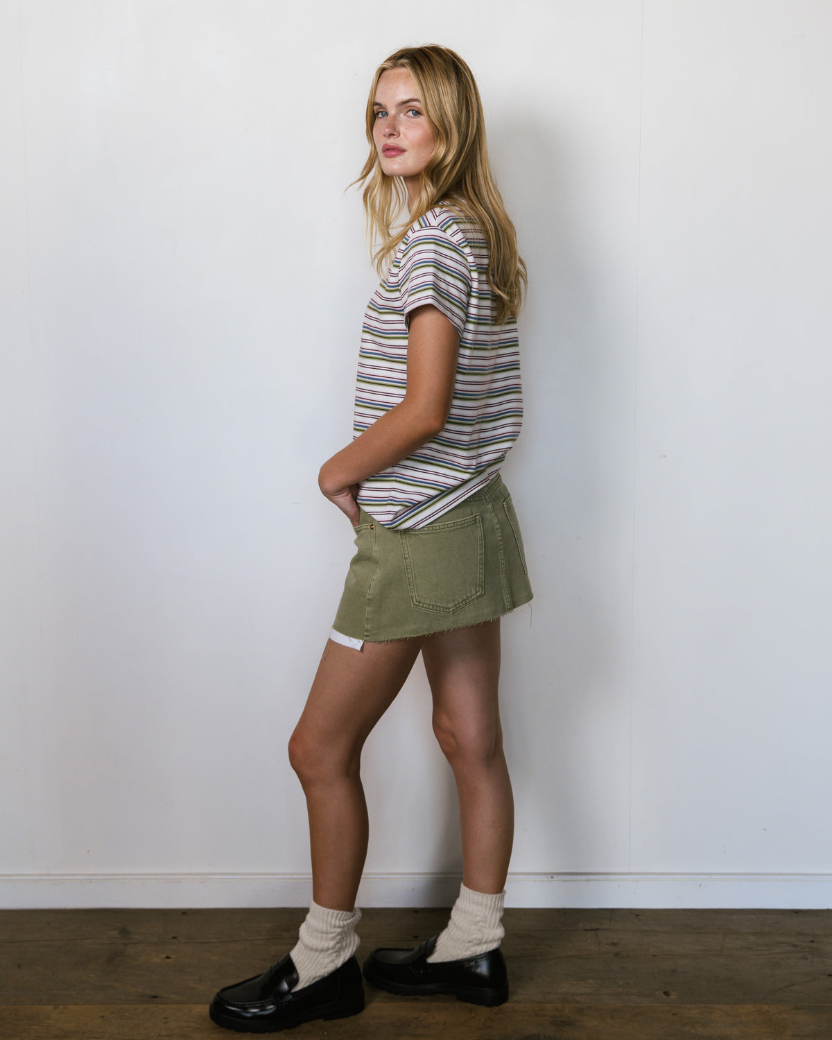 Denim Mini Skirt - Moss