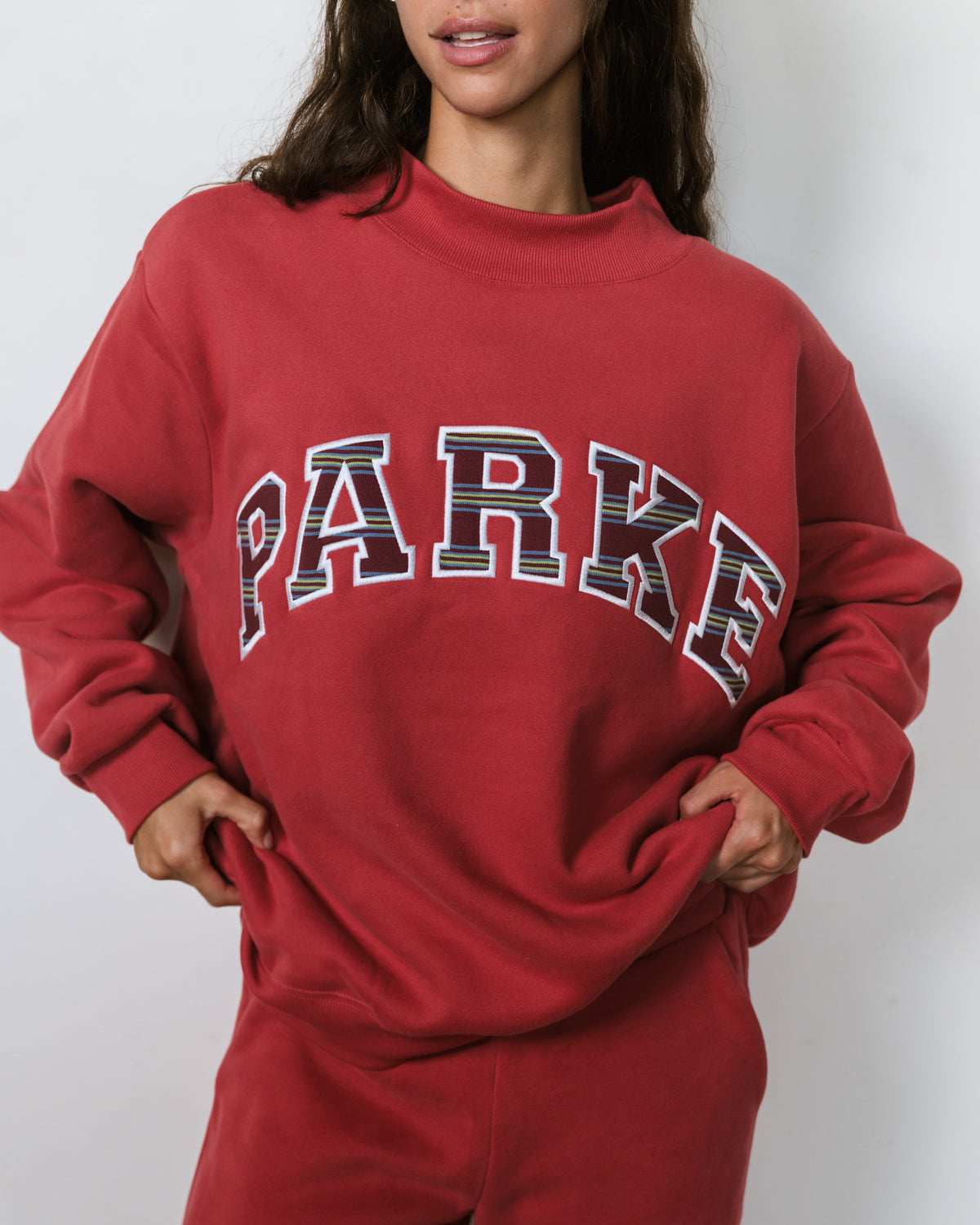 Varsity Mockneck - Cola + Port Stripe
