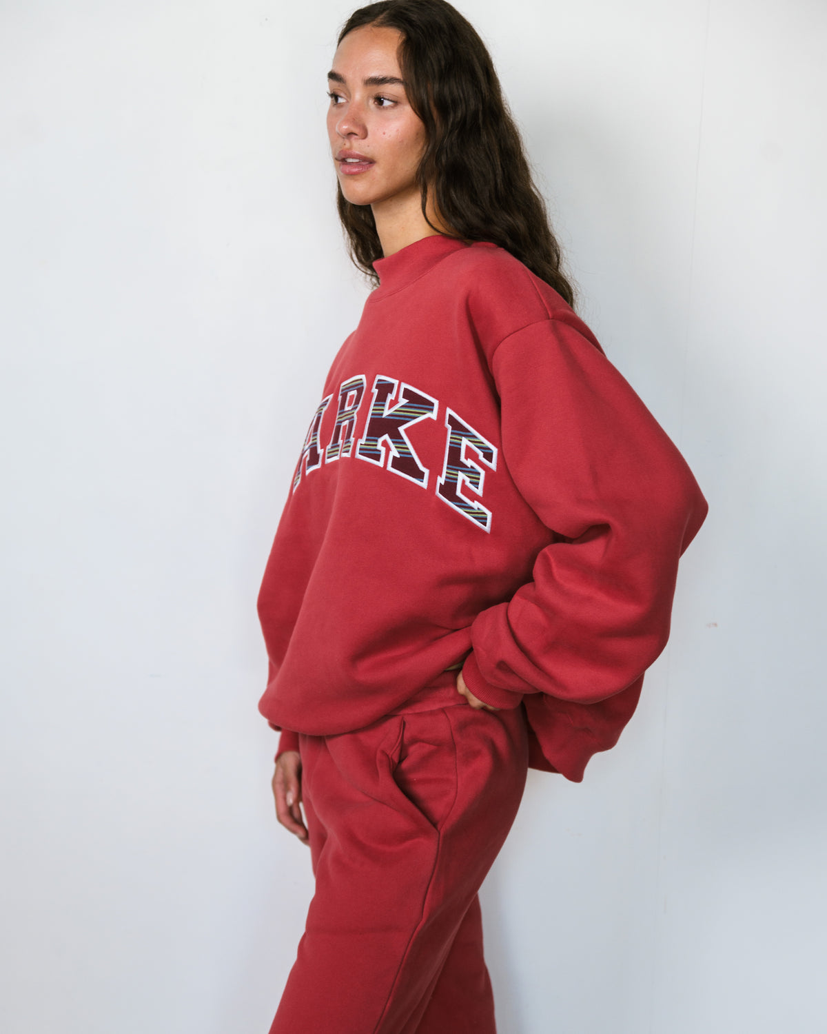 Varsity Mockneck - Cola + Port Stripe