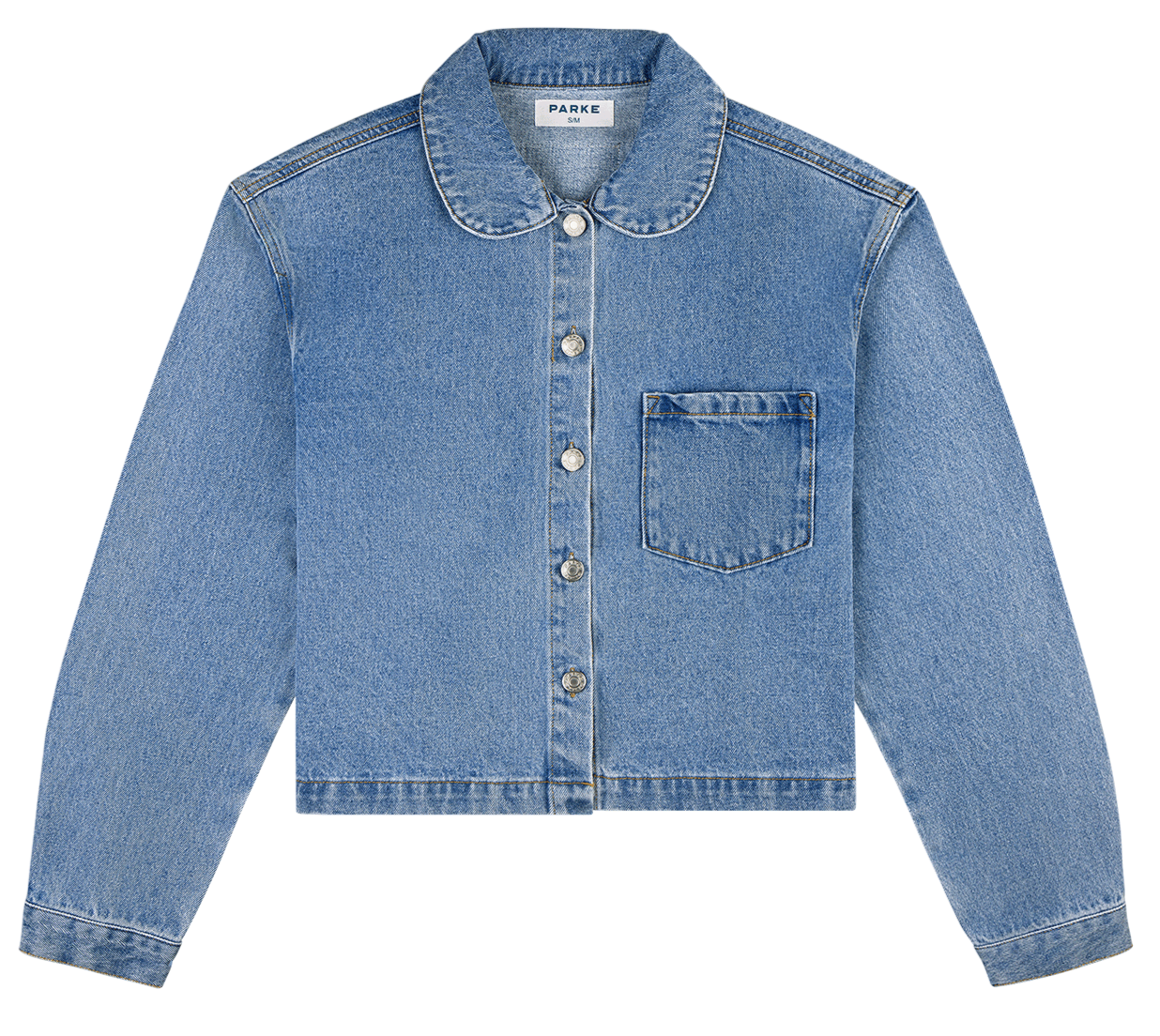 parke x scl round collar denim cropped long sleeve -vintage wash