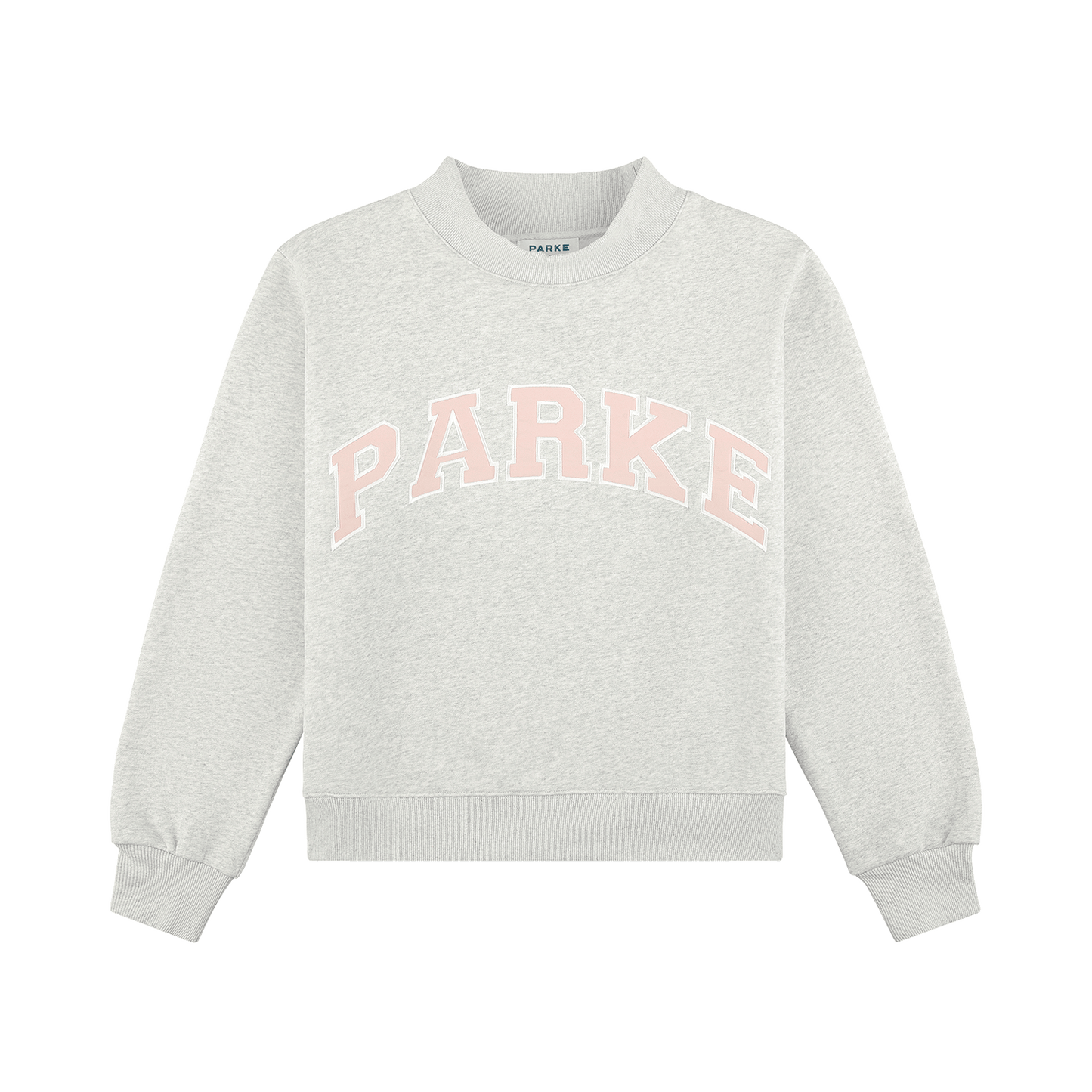 Varsity Mockneck flat lay -classic grey + taffy