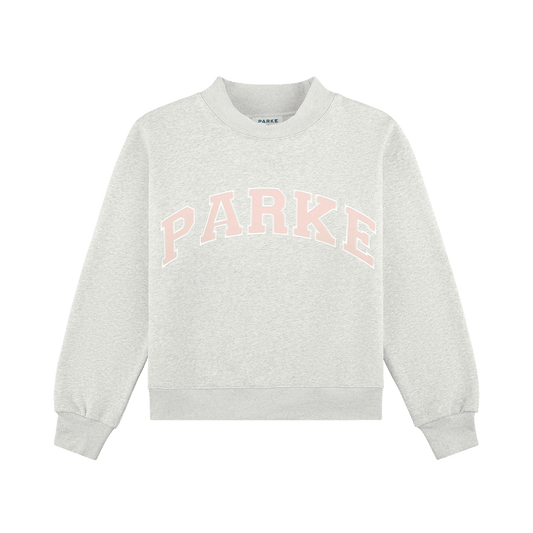 Varsity Mockneck flat lay -classic grey + taffy