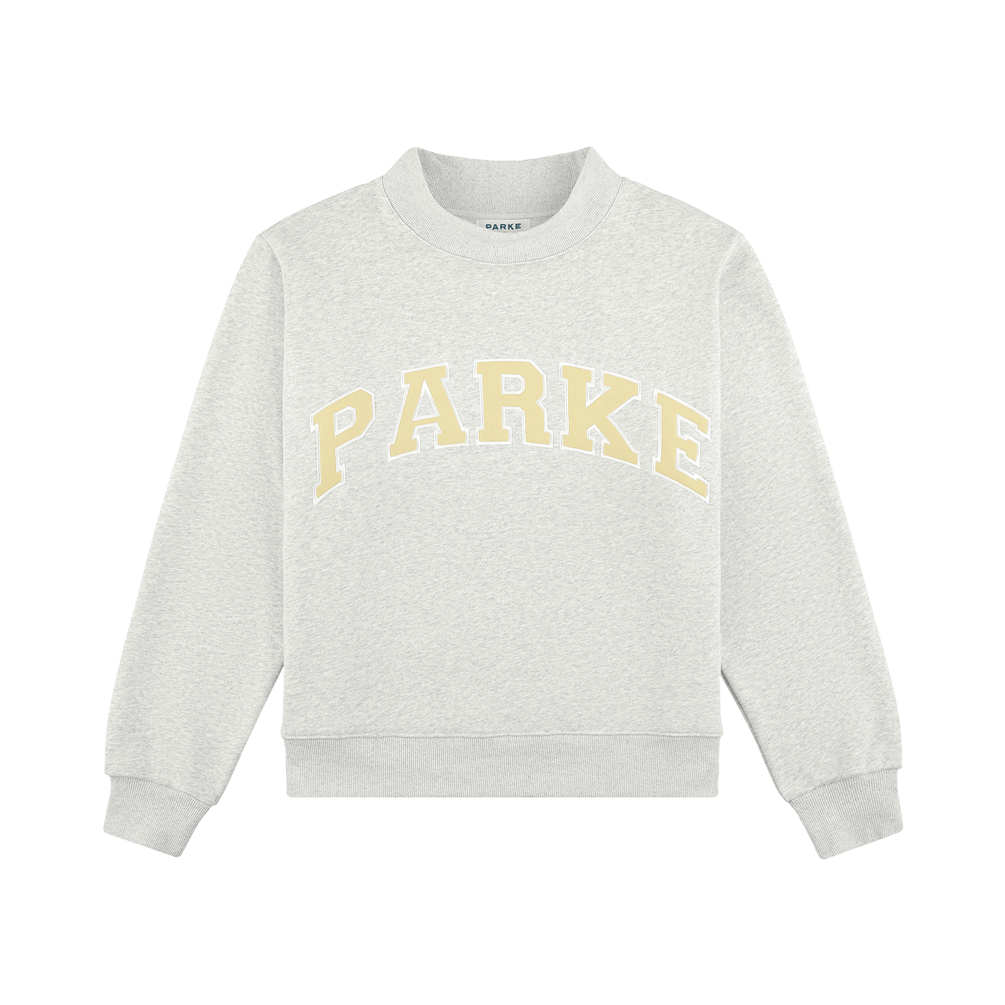 Varsity Mockneck flat lay -classic grey + peel