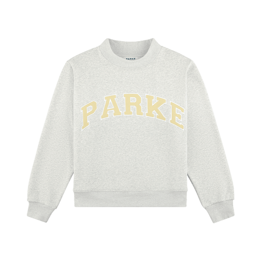 Varsity Mockneck flat lay -classic grey + peel