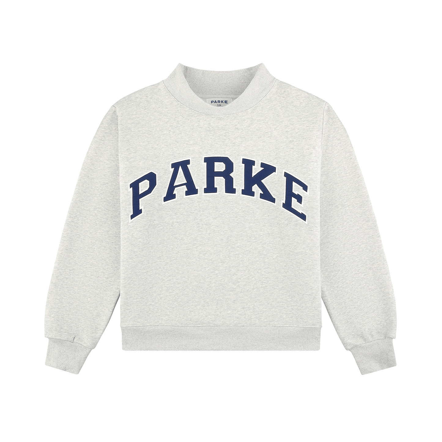 Varsity Mockneck flat lay -classic grey + denim