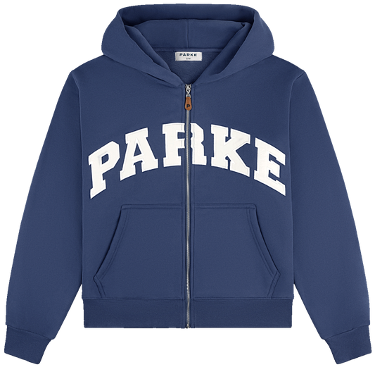 varsity zip up hoodie flat -crown blue + cloud