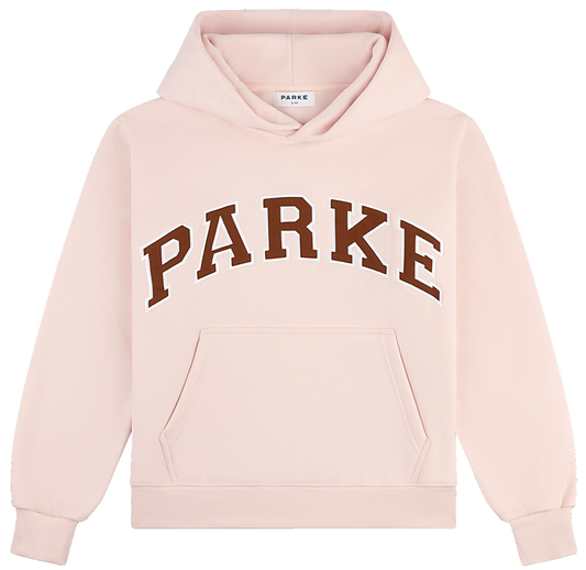 varsity hoodie sweatshirt flat lay -rose + mocha