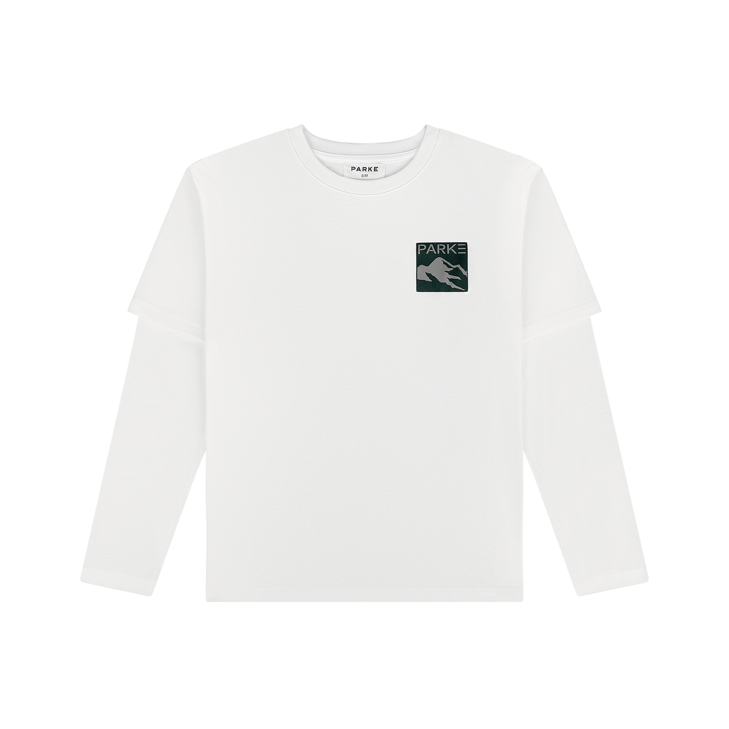 Layered Graphic Long Sleeve Shirt - White + Patch