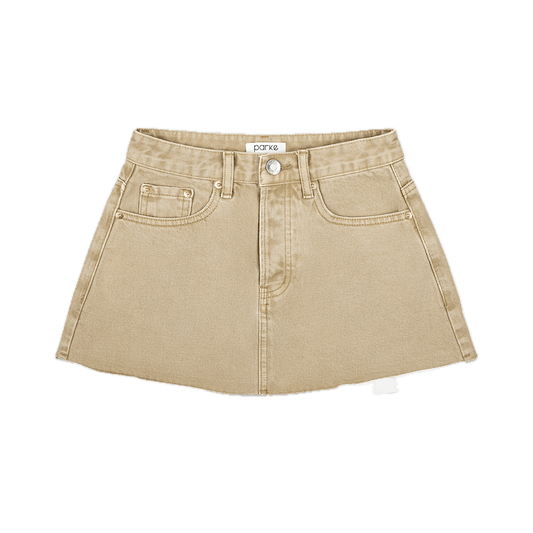 camel denim mni skirt flat lay -camel