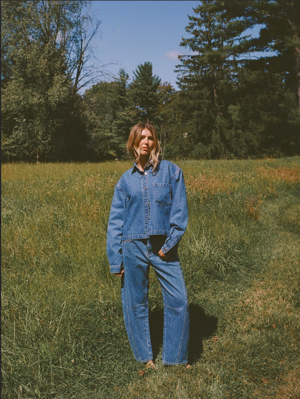 Cropped Long Sleeve Denim Shirt