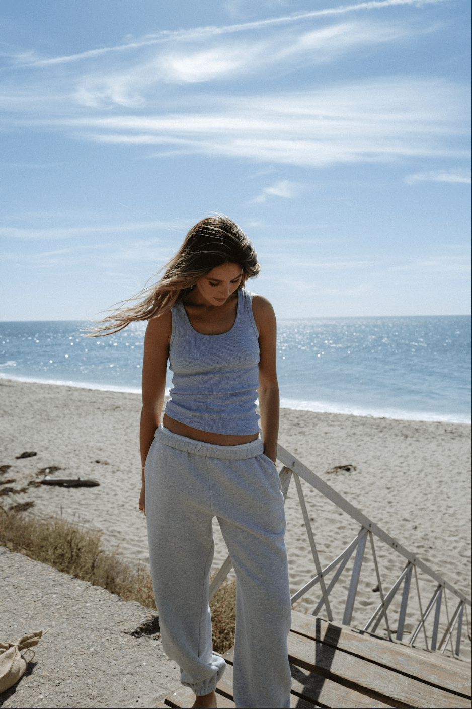 model wearing unisex sweats - classic grey